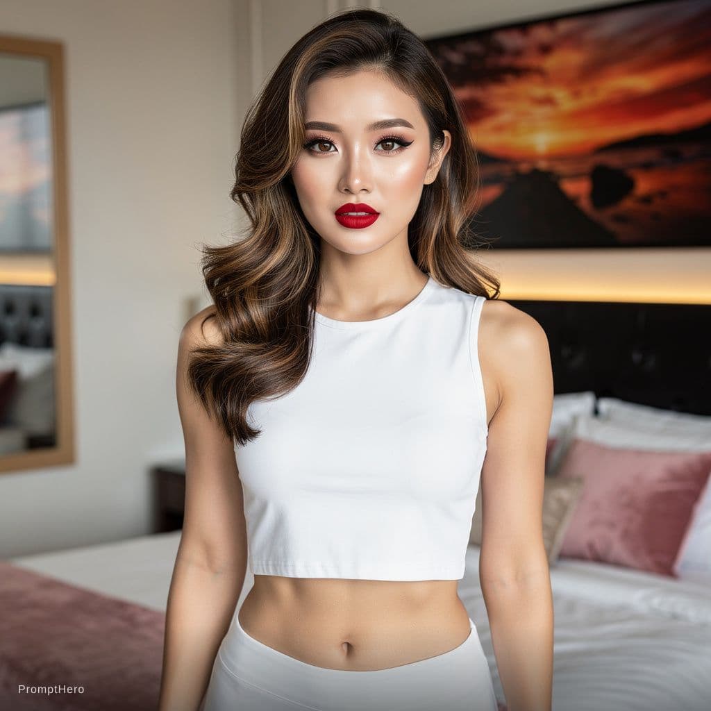 AI generated: This is a captivating and intimate indoor portrait of a young chinese woman. The photograph is shot ...
