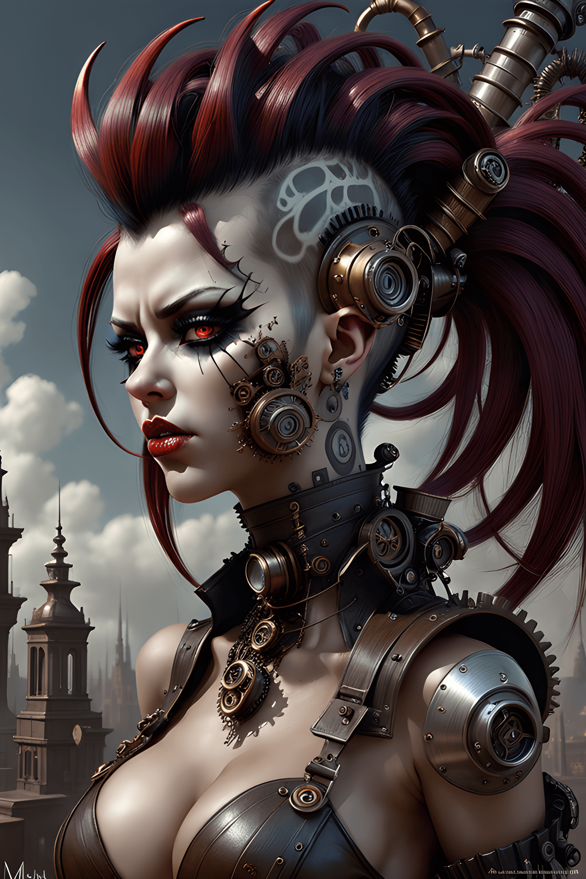 AI generated: Luci personal demon, steampunk, gothic, Mohawk hairstyle, masterpiece from the amazing, incomparable...