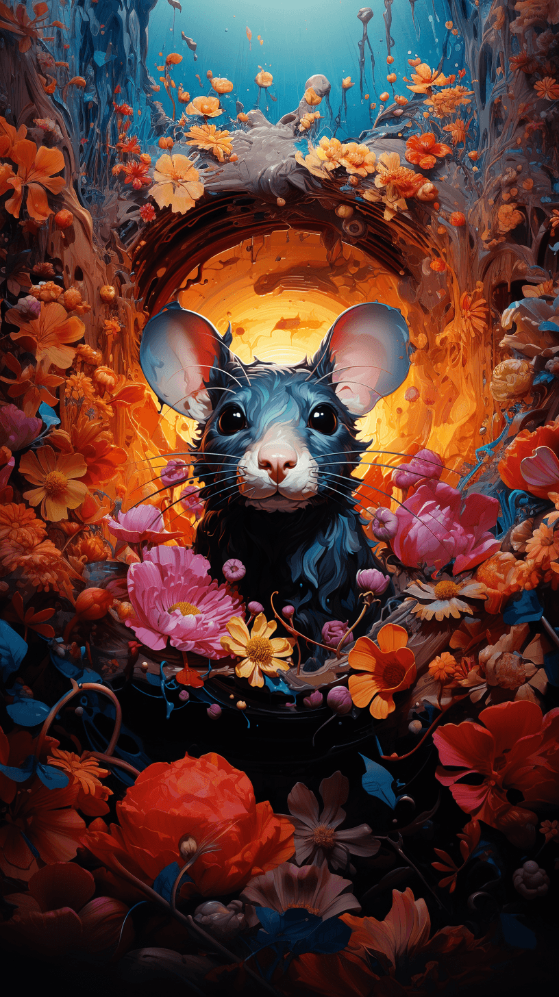AI generated: painting of a black rat in the style of pop surrealism, strong use of paint brush, lot of different ...