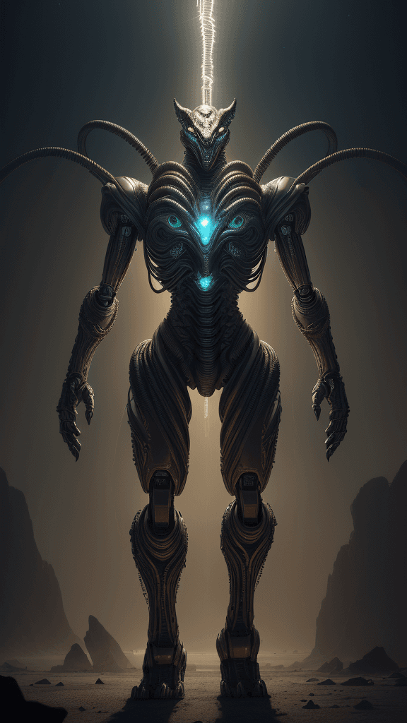 AI generated: Ultra high-resolution digital art piece in a cinematic style, depicting a powerful alien robot beast...