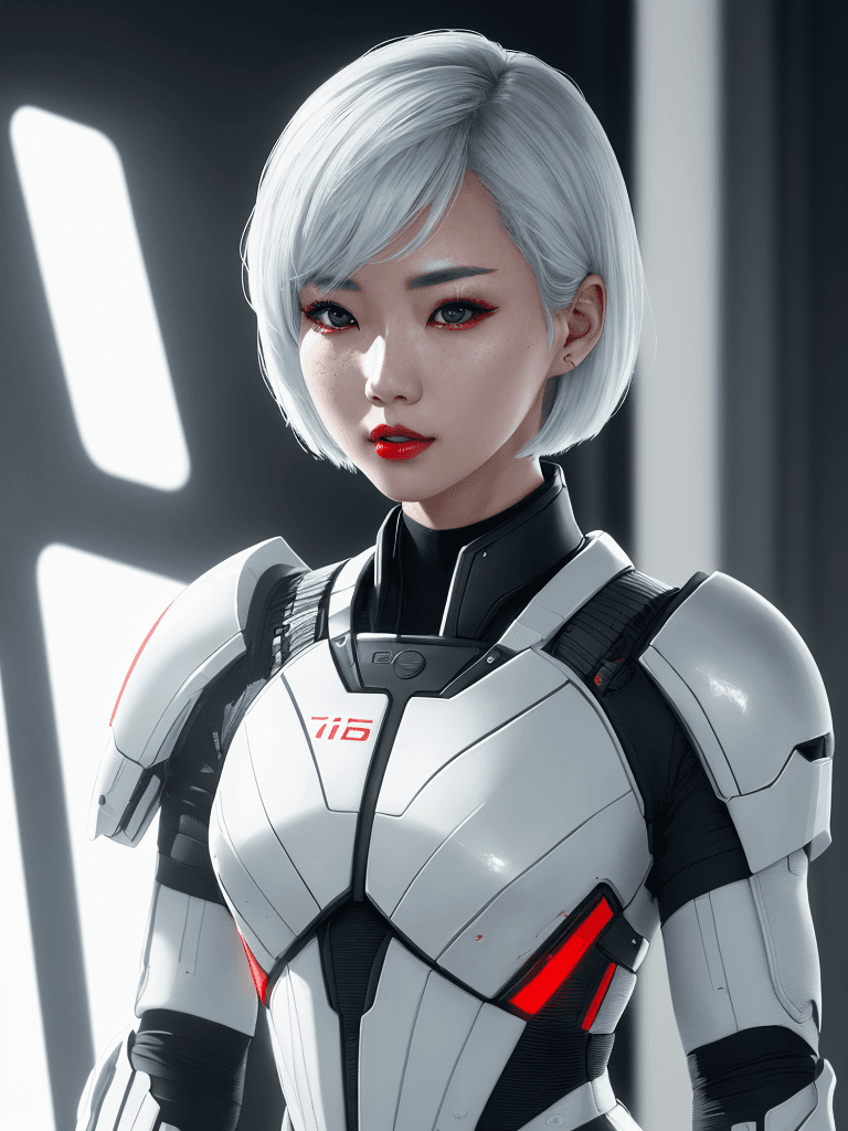 AI generated: (1girl, full body), (sci-fi action scene), Beautiful Korean woman, kpop idol, (wearing Mass Effect a...