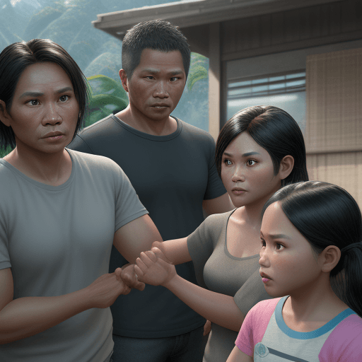 AI generated: Photo of a ultra realistic filipino family consist of a 43 year old father, 43 year old mother, 16 y...