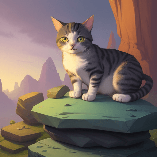 AI generated: a cat laying on top of a pile of rocks, a character portrait by Kaja Foglio, featured on polycount, ...