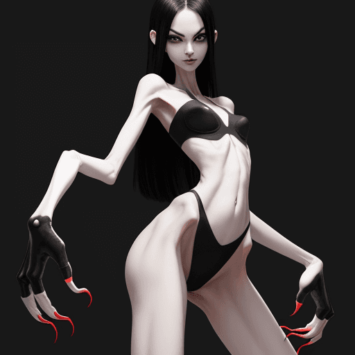 AI generated: ultra skinny girl with long black curved claws, 