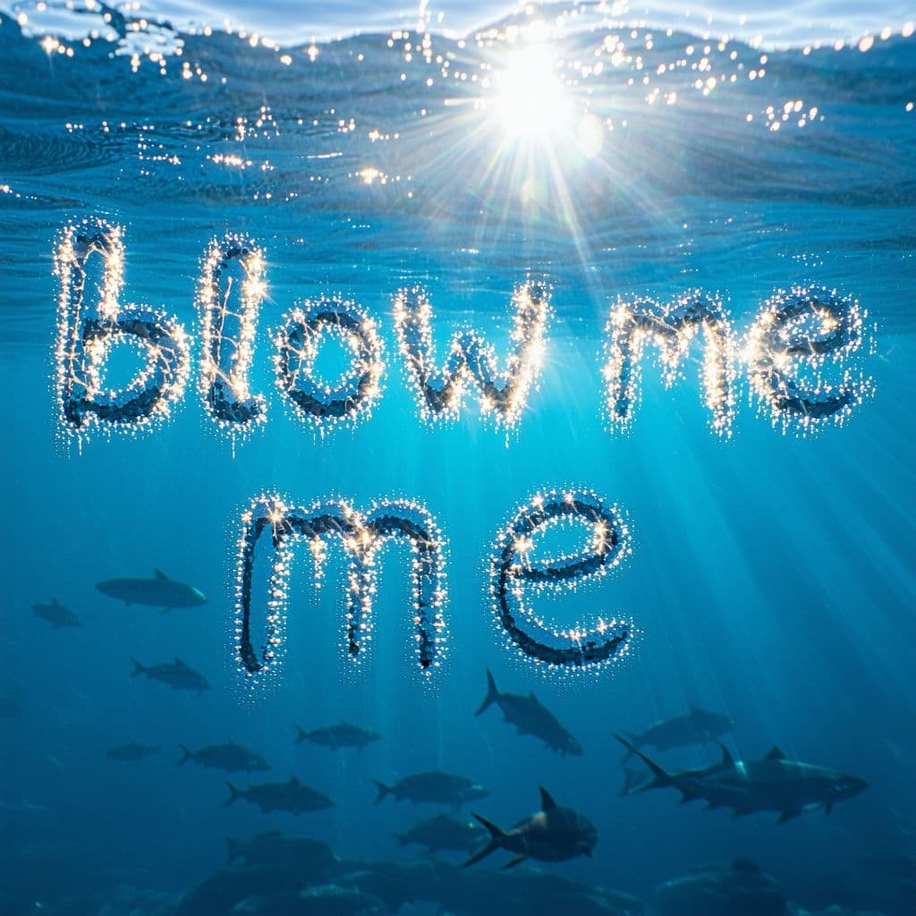 AI generated: A photograph showcasing the word "blow me" meticulously spelled out using water bubbles. The delicat...