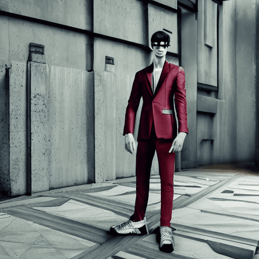 AI generated: a centered male model, fashion model, intricate background, futuristic designer outfit, award-winnin...