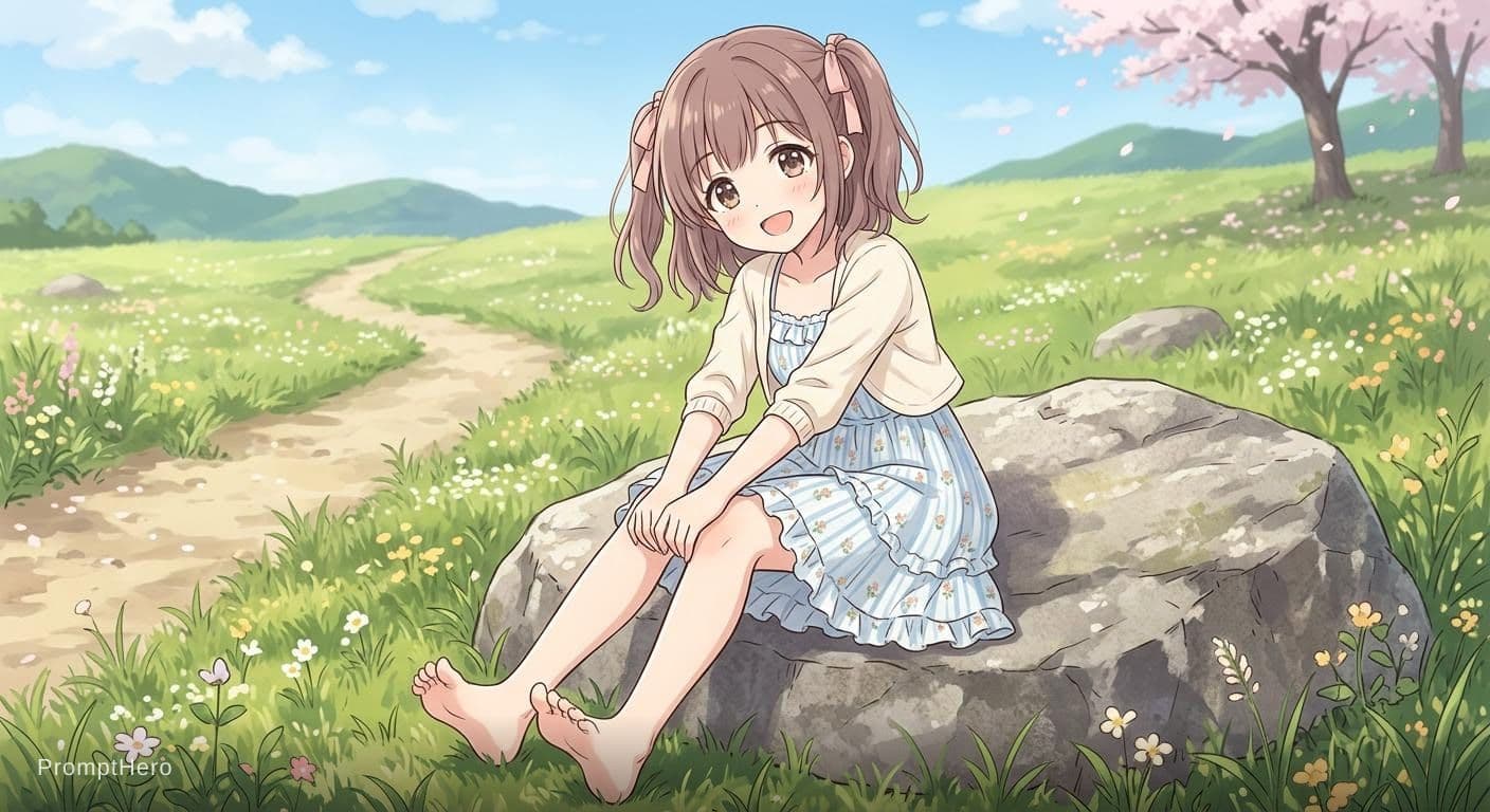 AI generated: Generate a cute barefoot anime girl brunette