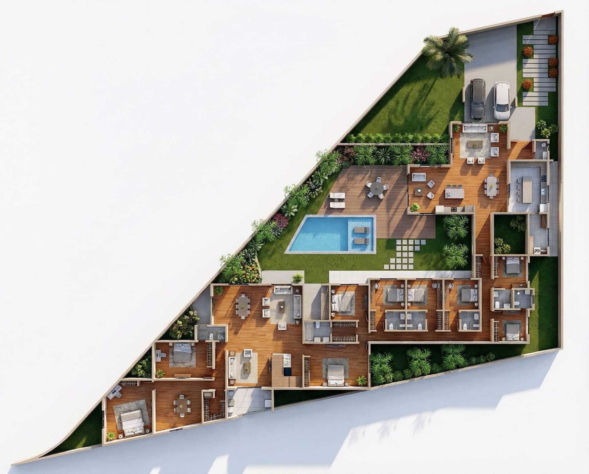 AI generated: Crie uma planta baixa 3D renderizada, fotorrealista e de alta resolução, baseada no layout residenci...