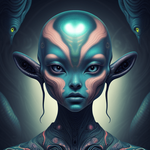 AI generated: alien art and illustration, in the style of balanced symmetry, detailed facial features, meticulous ...
