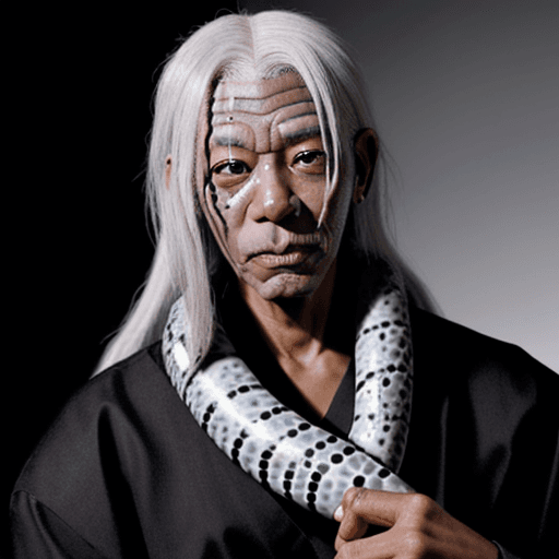 AI generated: Orochimaru with morgan freeman's face. Conserve orochimaru's snake eyes