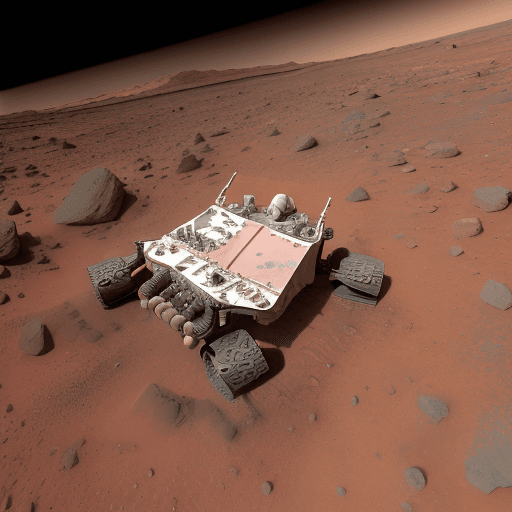 AI generated: pink boy, smashing the mars rover vehicle on the surface of mars --ar 16:9