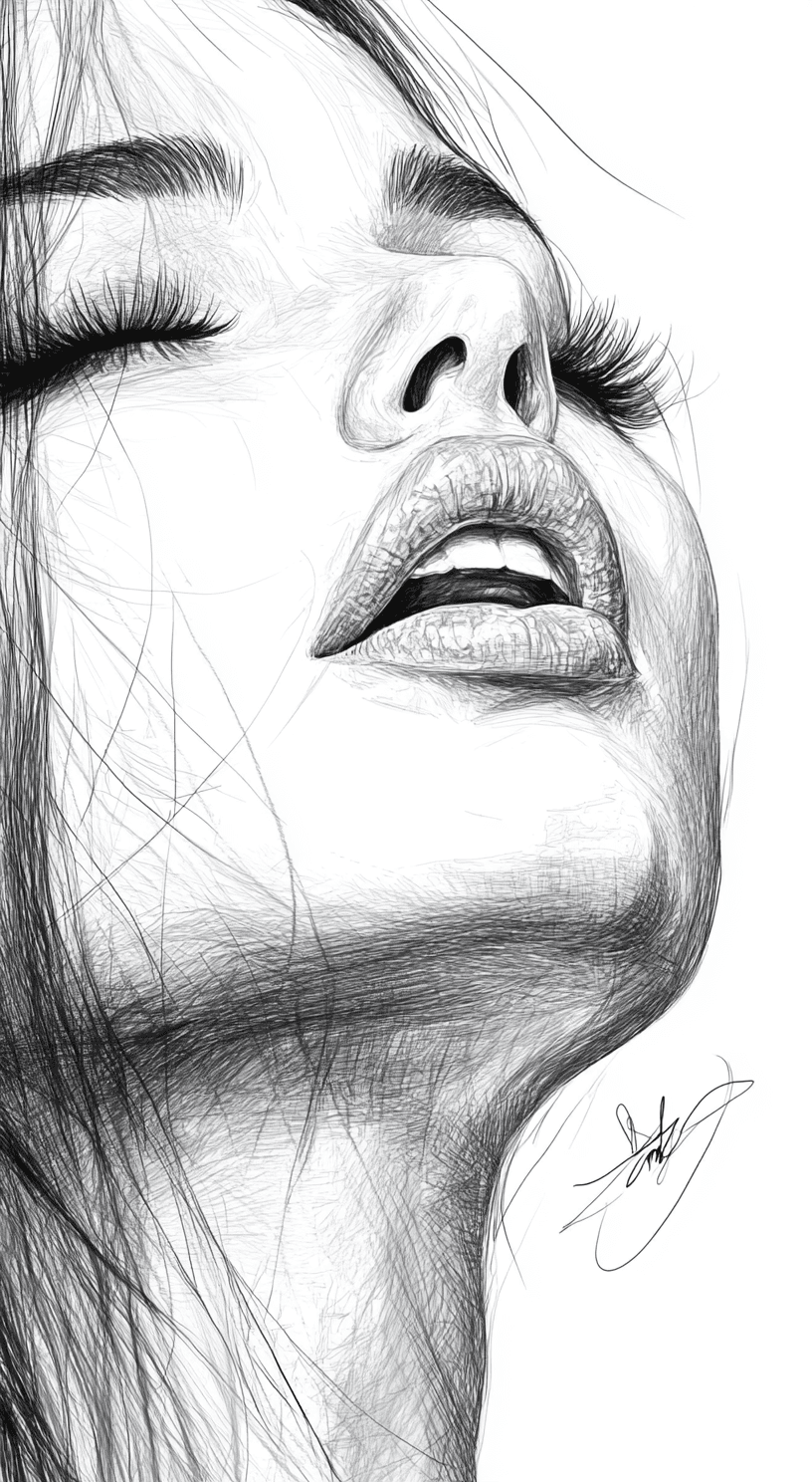 AI generated: sketch of a woman's face, expressive line-work, in the style of beautiful portraits --chaos 55 --ar ...