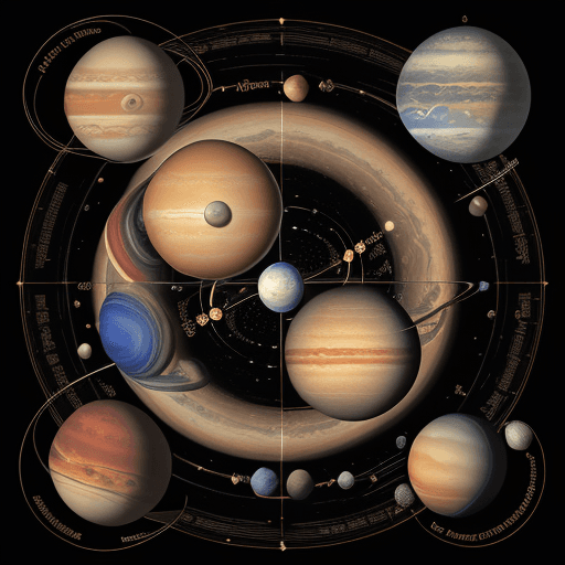 AI generated: artistic typographic image of the solar system, with the planets and the sun arranged in their orbit...