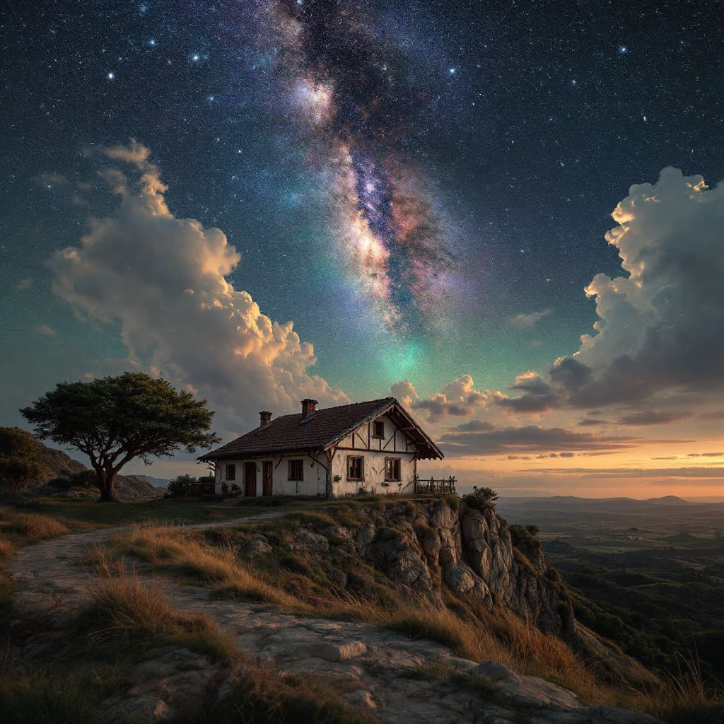 AI generated: Uma casa em uma bandeija sendo ofertada debaixo de um céu estrelado com a estrela guia dos reis mago...