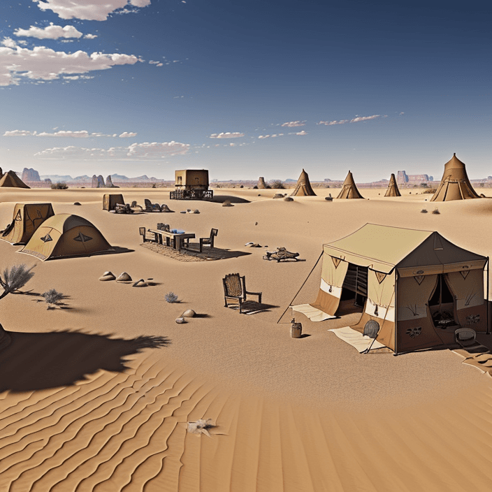 AI generated: Photo of a ultra realistic camp in a desert, wild west style, 8k, 