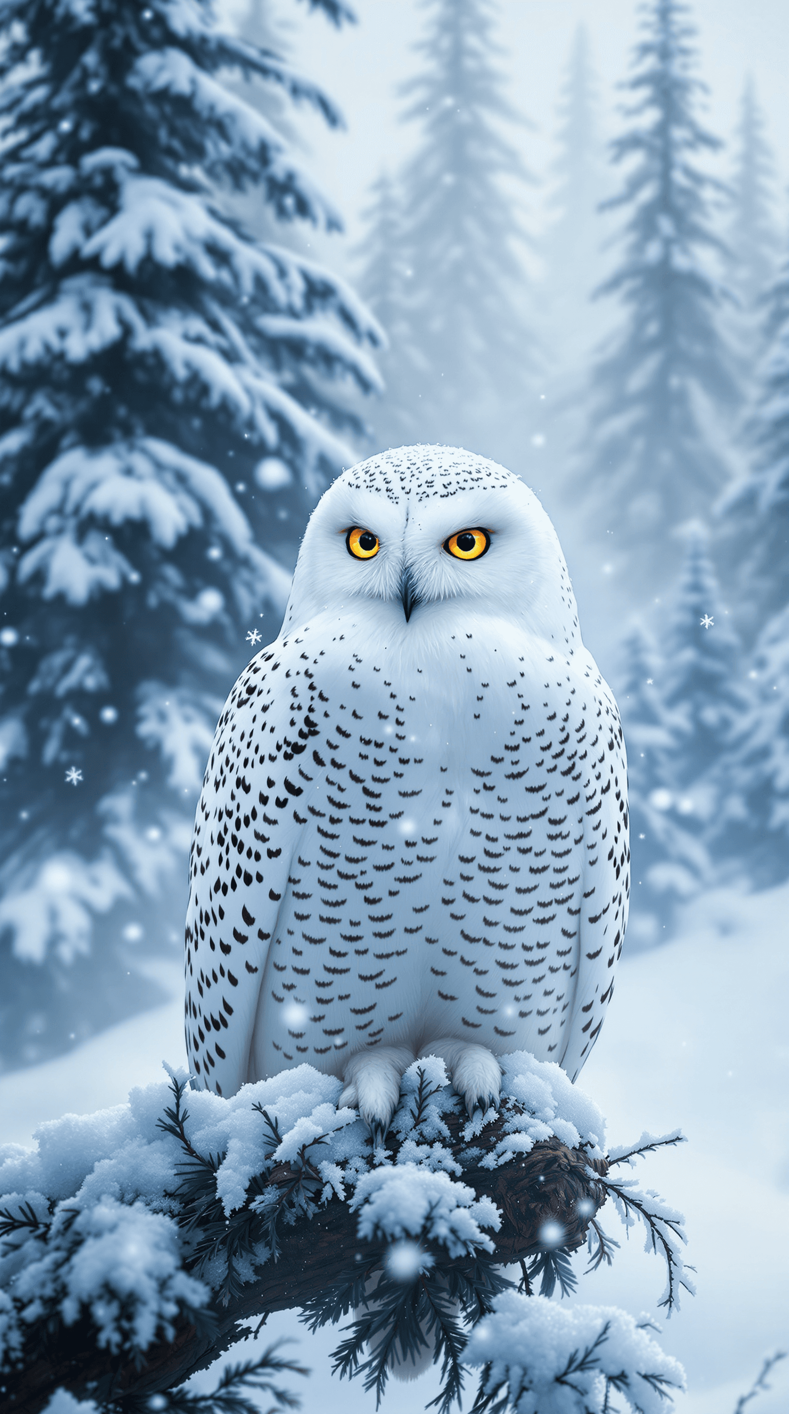 AI generated: A majestic snowy owl perched on a frost-covered branch in the middle of a vast, snow-laden wildernes...