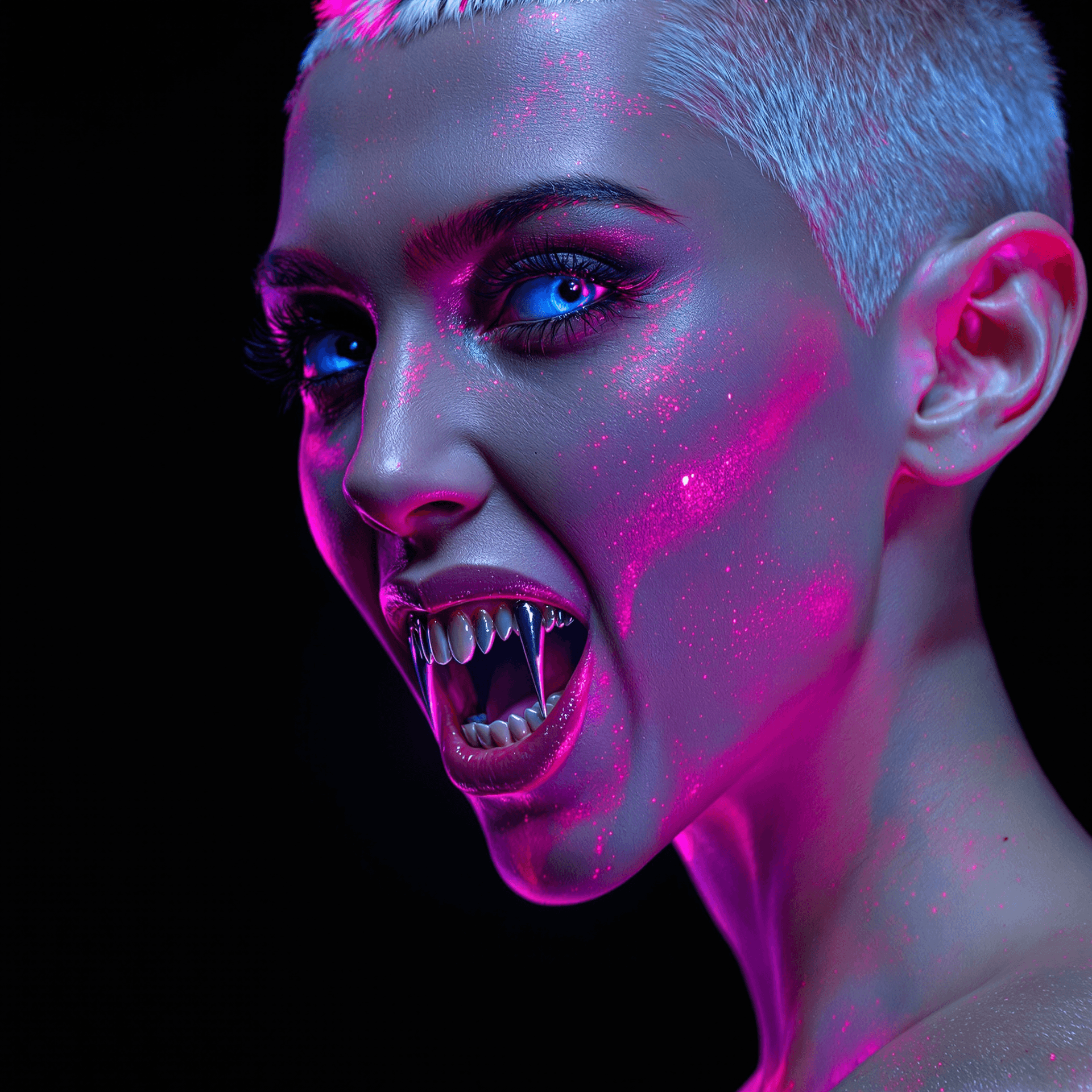 AI generated: horror theme A high-resolution 8K close-up portrait of a slender, graceful young woman with a white ...