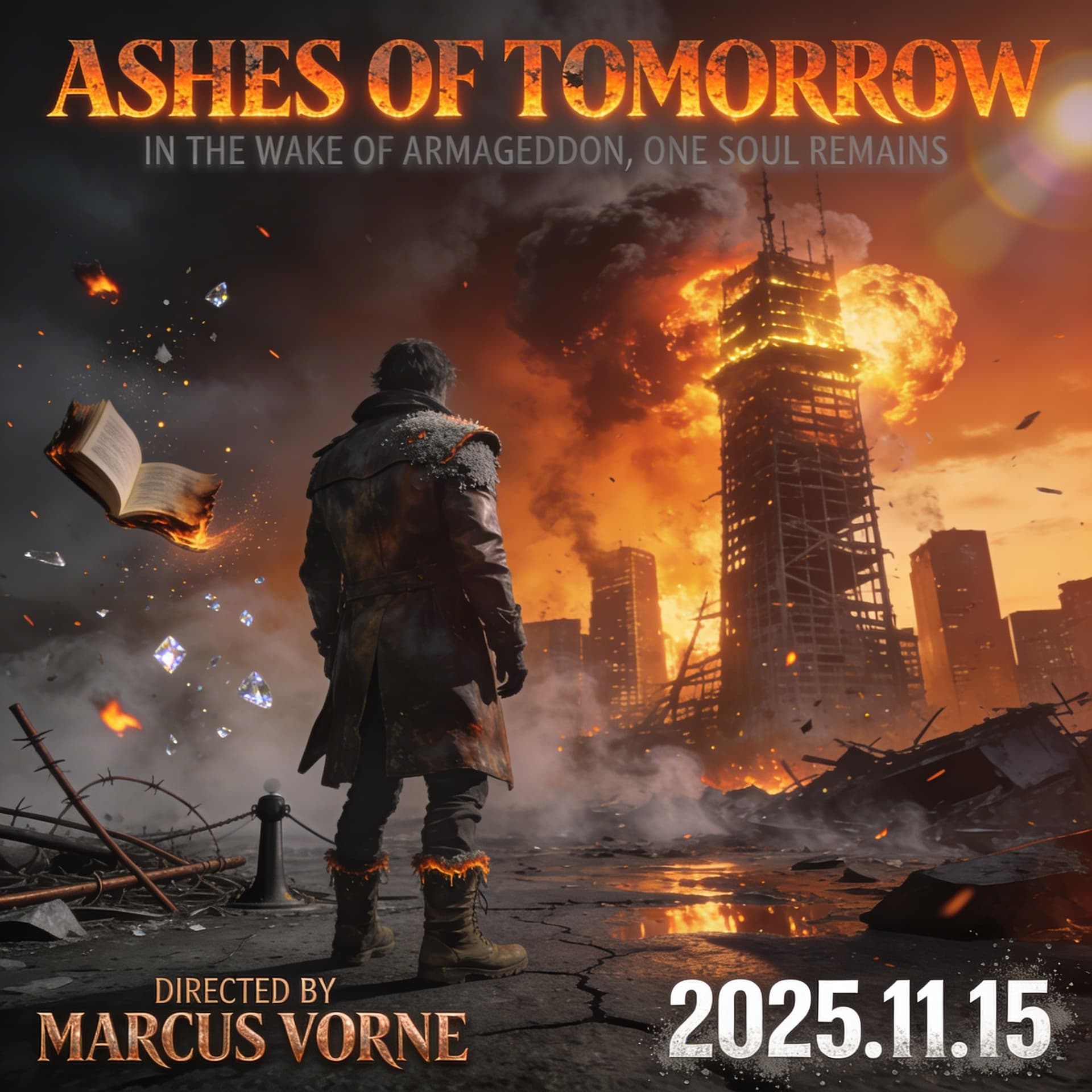 AI generated: Hyper-realistic cinematic movie poster, 8K resolution, shot on IMAX 70mm film. Post-apocalyptic metr...