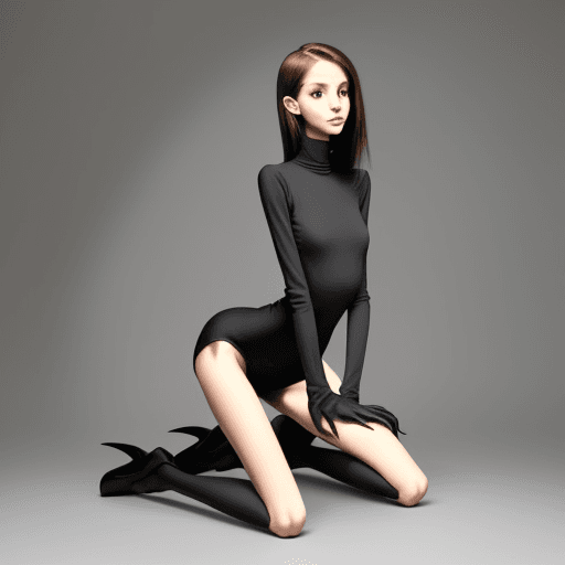 AI generated: very slim girl, with long curved claws, skinny legs and long skinny calves in high heels and kneelin...