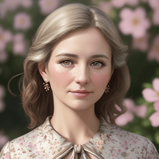 AI generated: Close-up portrait of mix of European lady, floral printed clothing, extremely high-quality photograp...