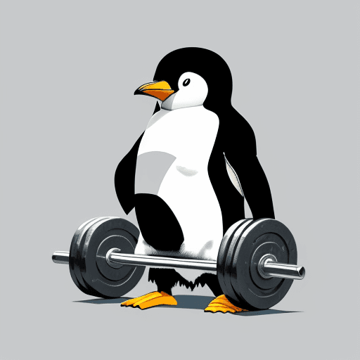 AI generated: Logo of a strong penguin lifting weights. The penguin would have a ripped shirt and short and also l...