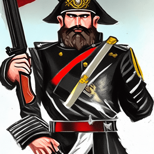 AI generated: all based on Warhhamer 40k, a man with short hair and beard, wearing a Commissar's outfit, holding a...