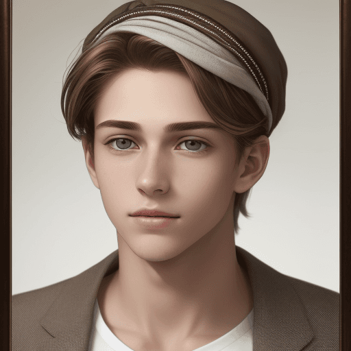 AI generated: Portrait of a young man exuding a calm demeanor with refined features. His light brown hair is neatl...