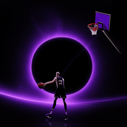 AI generated: michal jordan plays basketball beside the black hole, purple, black, space, amazing, deep, spaceship...