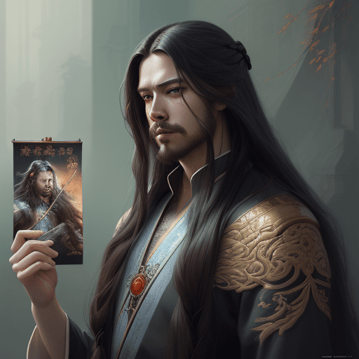 AI generated: a painting of a man with long hair, a poster by Wu Zuoren, cgsociety contest winner, fantasy art, of...