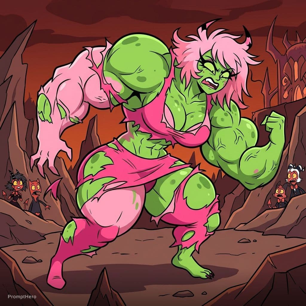 AI generated: helluva boss style : Now let's imagine verosika from helluva boss struggling to transform into the H...