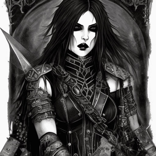 AI generated: Grunge style, stylish female, (a formidable heroine:1.3) , (gothic fantasy:1.25) , (warrior biker:1....