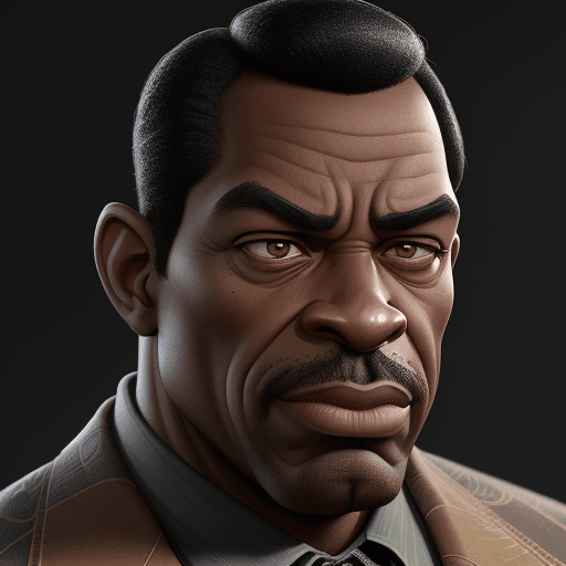 AI generated: expressive caricature in pixar style unreal charming seemingly mischievous irritated black man with ...