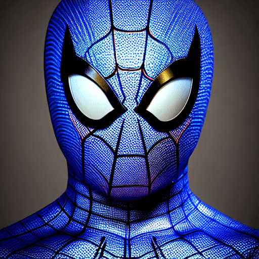 AI generated: cat head anthropomorphic humanoid body, marvel movie poster, spiderman character, blue spiderman sui...