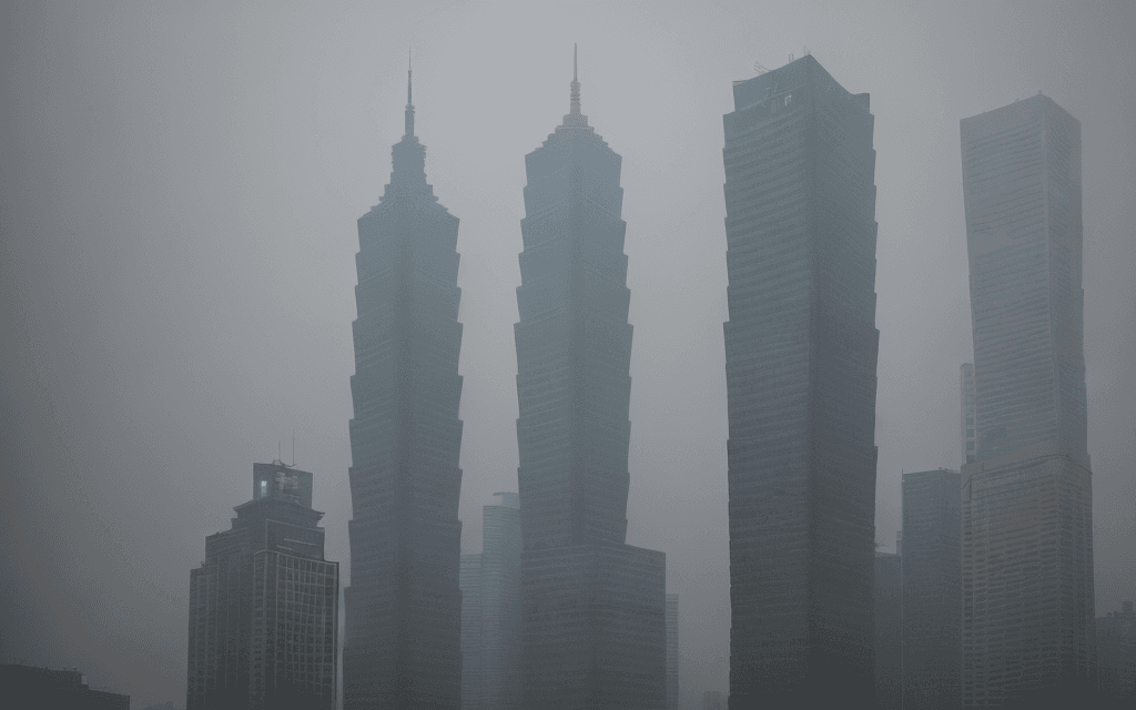 AI generated: snow storm weather, Taipei city skyscraper 