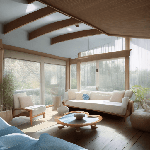AI generated: High resolution photography interior design, dreamy sunken living room conversation pit, wooden floo...