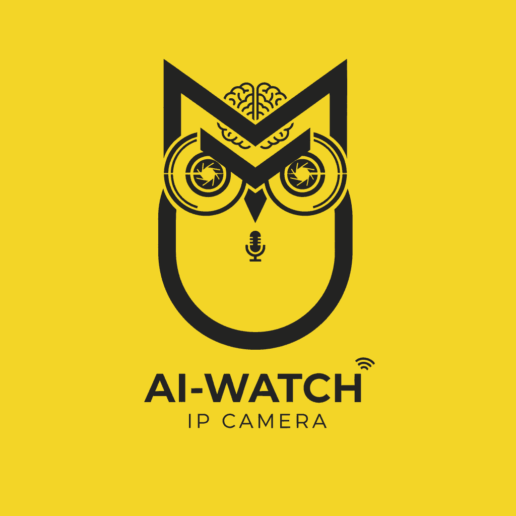 AI generated: Technical Logo describing a brainy AI powered owl (with closed wings) used as as video surveillance ...