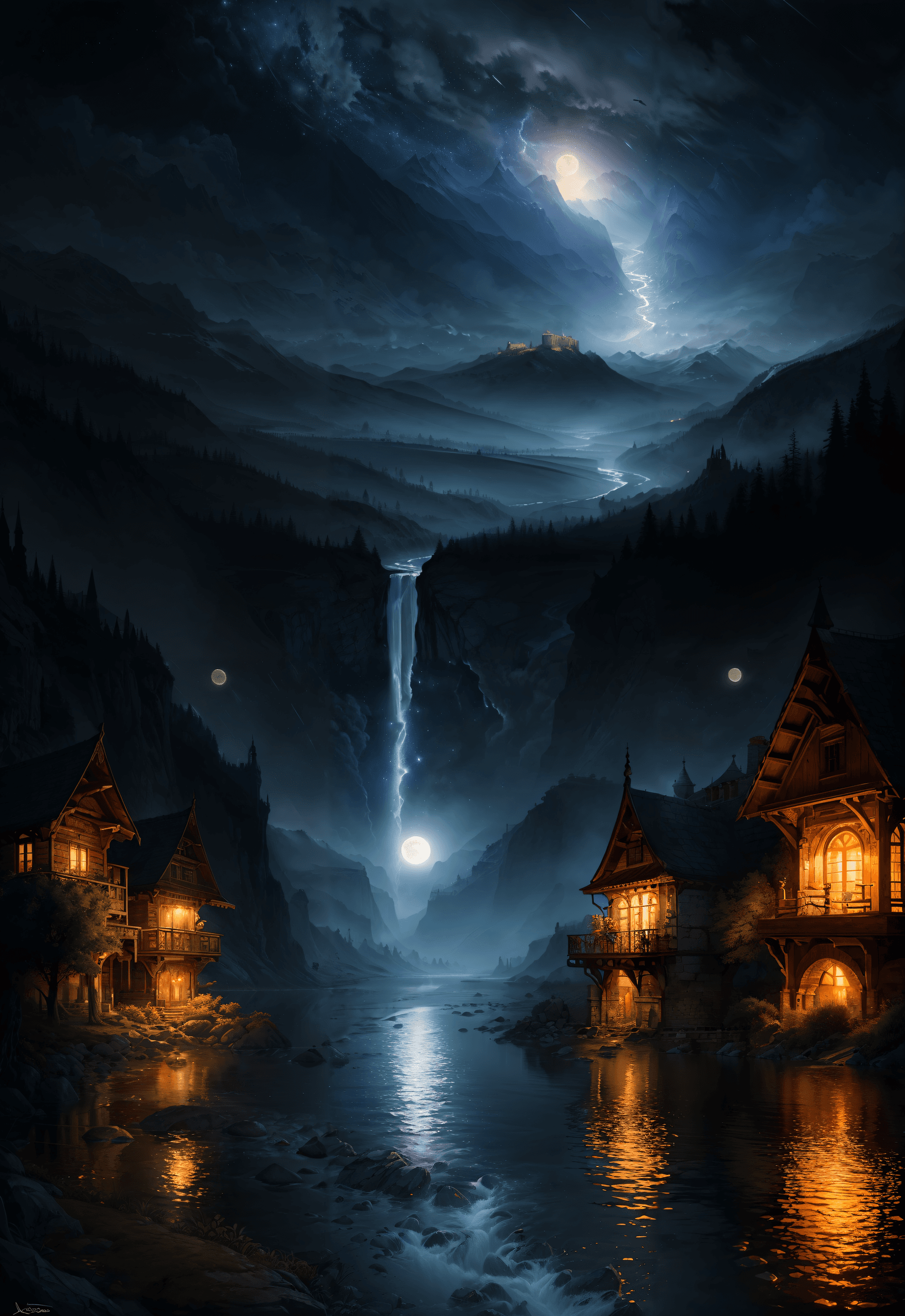 AI generated: (Masterpiece, Award winning, Highest Quality:1. 2), (river of starlight:1.2), night, fantasy art, fu...