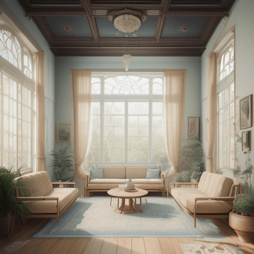 AI generated: High resolution photography interior design, dreamy sunken living room conversation pit, wooden floo...