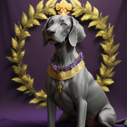 AI generated: magine the Weimaraner adorned with a laurel wreath around its neck, symbolizing victory and status i...