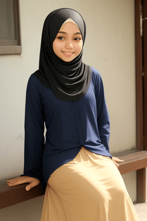 AI generated: hijab, dressless , Indonesian, teen, smile