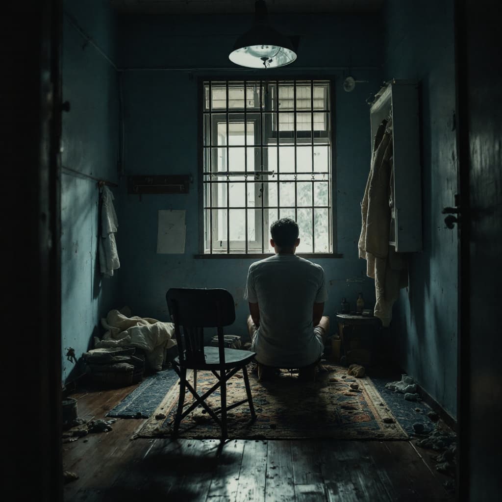 AI generated: a man locked in a boarding room in indonesia