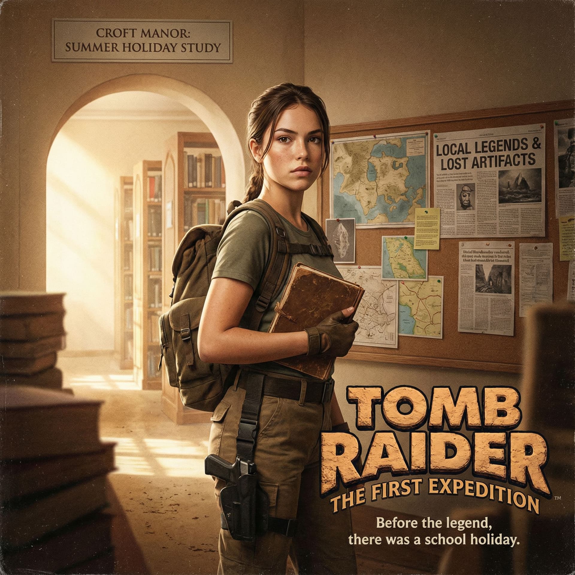 AI generated: A prequal to the tomb raider series of video games, tomb raider promotional image, Lara's first adve...