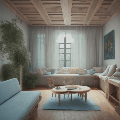 AI generated: High resolution photography interior design, dreamy sunken living room conversation pit, wooden floo...