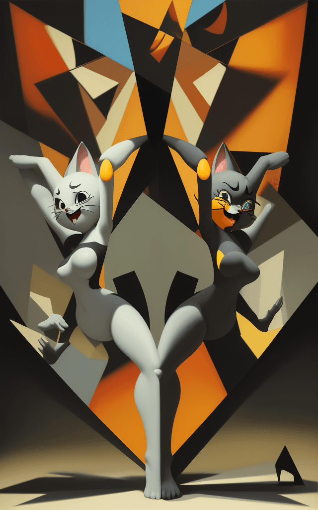 AI generated: double shot 16k4d art rfktrstyle Tom & Jerry, Cubist Angles, (Dynamic Pose), perfect form, perfect c...