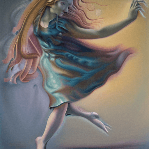 AI generated: floating witch, abundant tangled hair, billowing silk, dramatic lighting, dancing flying figure, smo...