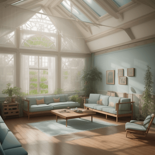 AI generated: High resolution photography interior design, dreamy sunken living room conversation pit, wooden floo...