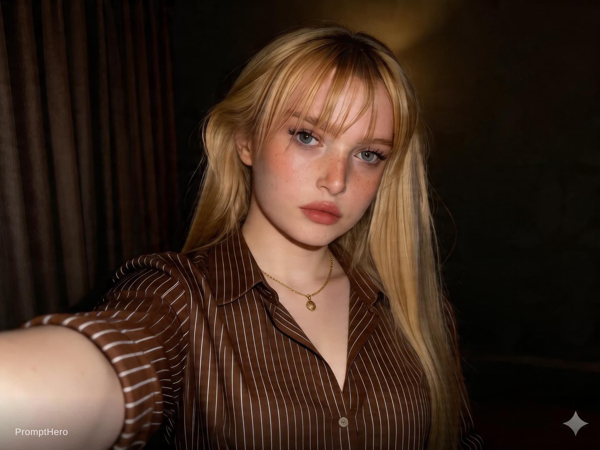 AI generated:  Ultra-realistic vertical close-up selfie portrait of a young woman, centered in frame, eye-level pe...
