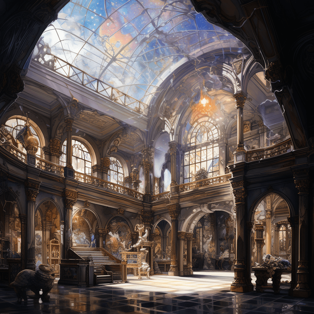AI generated: Art museum space style fantasy, Watercolor, trending on artstation, sharp focus, studio photo, intri...