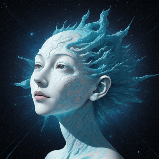 AI generated: a woman's head with a space inspired texture and hazy blue background, in the style of fractalism, t...