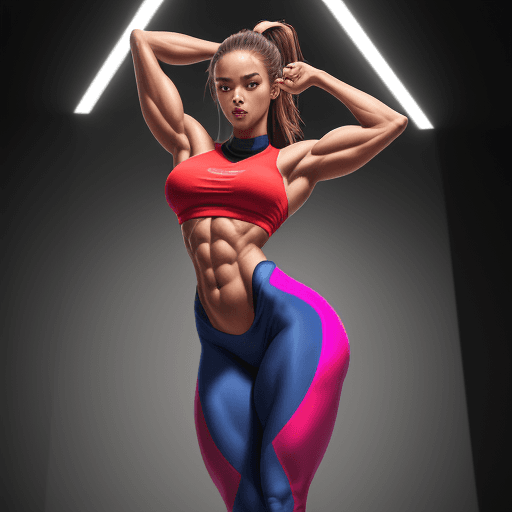 AI generated: Beautiful girl, stands and shows her perfect figure to her full height, well - developed muscles, be...